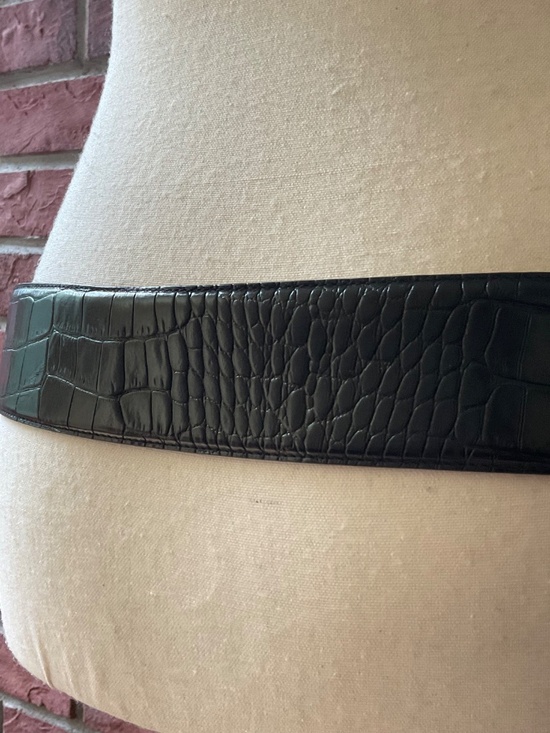 Vintage Lauren Ralph Lauren Wide Black Croc-Embossed Italian Leather Belt Size L main image 5